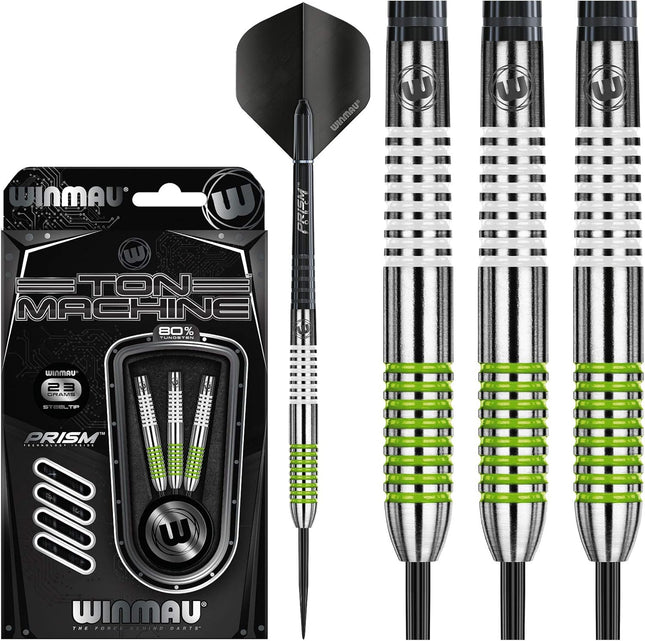 Darts Ton Machine Professional Tungsten Darts Set with Prism Flights and Shafts (Stems) 22G | 23G | 24G | 26G | 27G Gram Steeltip Dart Set