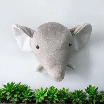 Plush Elephant Head Wall Decoration Ornament Hanging Stuffed Kids Room Toy Gift