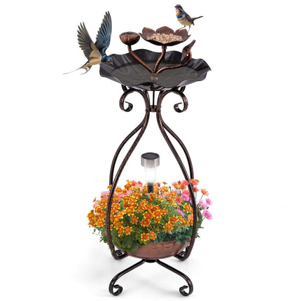 79 Cm Solar Outdoor Bird Bath with Flower Planter Base and LED Light