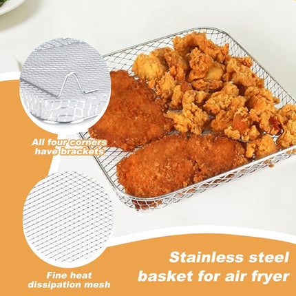 Air Fryer Grill Rack Square Stainless Steel 3 Layers Stackable Air Fryer Shelf