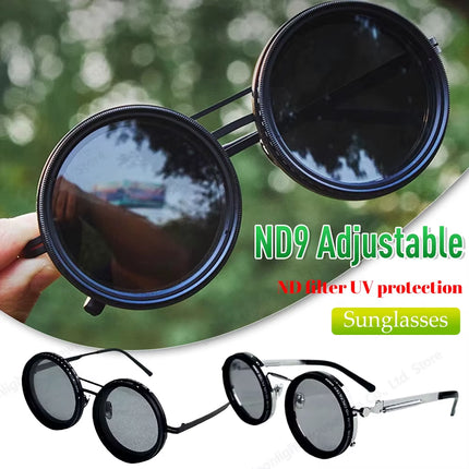 ND9 Adjustable Dimming Sunglasses Retro Punk round Men'S Outdoor Fishing UV400 Polarized Driving Sunglasses for Driving Fishing