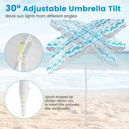 4 Pieces Beach Umbrella Set with 2 Foldable Chairs and Picnic Blanket