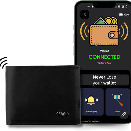 - Dolphin Smart Bluetooth Wallet with Tracker for Men, Bi-Fold Card Wallet with Anti-Theft RFID Blocking, 60Ft - 250Ft Bluetooth Finding Range, Works with Android & Ios, Black
