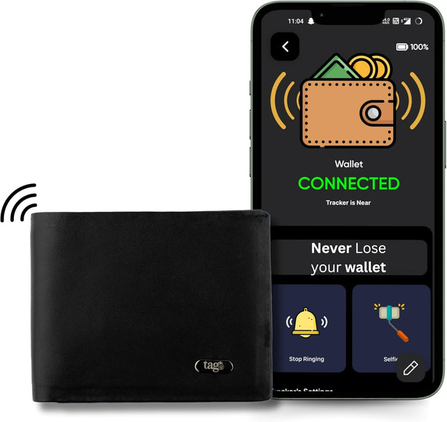- Dolphin Smart Bluetooth Wallet with Tracker for Men, Bi-Fold Card Wallet with Anti-Theft RFID Blocking, 60Ft - 250Ft Bluetooth Finding Range, Works with Android & Ios, Black