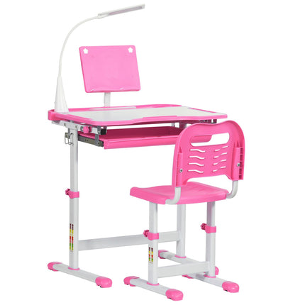 HOMCOM Kids Study Desk and Chair Set W/ USB Lamp, Adjustable Height, Pink