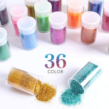 Extra Fine Glitter, Set of 36 Colors Nail Arts Cosmetic, Resin Crafts Loose Glit
