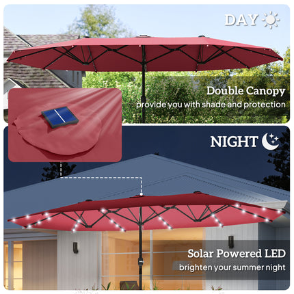 4.4M Double-Sided Sun Umbrella Patio Parasol with LED Solar Lights for Garden
