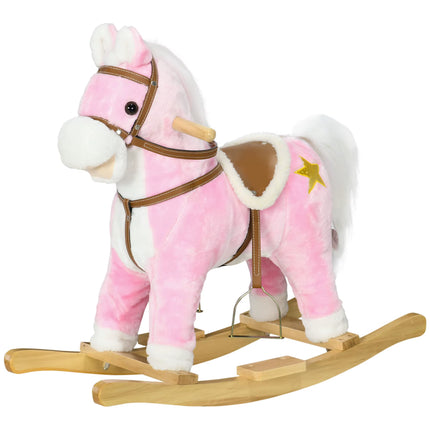 Wooden Ride on Horse, Ride on Pony Gift for Ages 3-6 Years - Pink