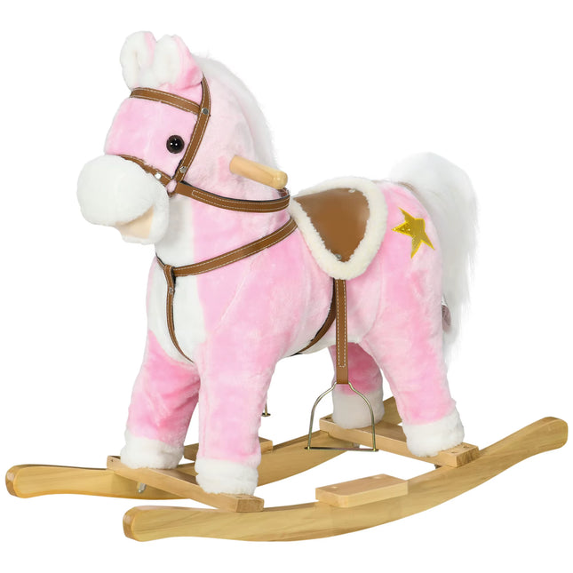 Wooden Ride on Horse, Ride on Pony Gift for Ages 3-6 Years - Pink