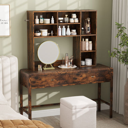 Desktop Bookshelf with 3 Adjustable Shelves and Open Compartment