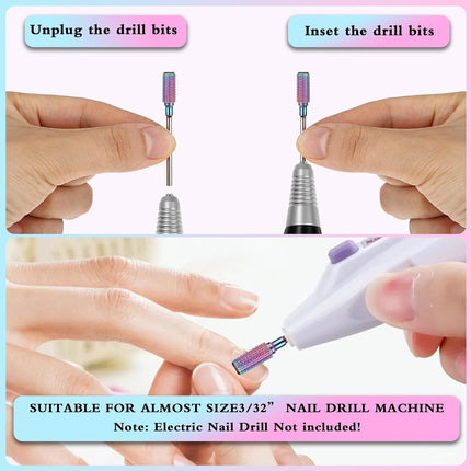 7 Pcs Nail Drill Bits Set, Tungsten 3/32 Inch Carbide Diamond Nail Drill Bits for Acrylic Nails, Curticle Bit for Nail Drill, Professional Cuticle Removal Nail Tools for Manicure Pedicure