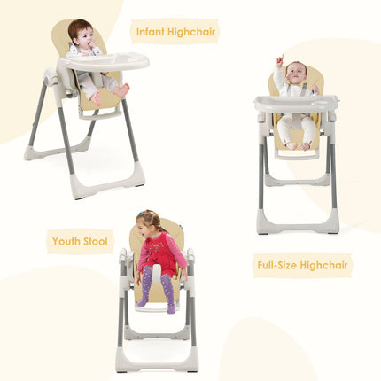 4-In-1 Foldable Baby High Chair with 7 Adjustable Heights and 4 Reclining Angles