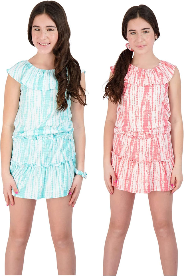 Girls 6-Piece Shorts and Scooter Sets with Fashion T-Shirts and Scrunchies Kids Outfit Children’S Clothes