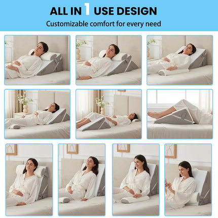 Bed Wedge Pillow, Memory Foam Sleeping Support Pillow with Headrest Adjustable Incline Cushion for Acid Reflux, Gerds, Back Pain