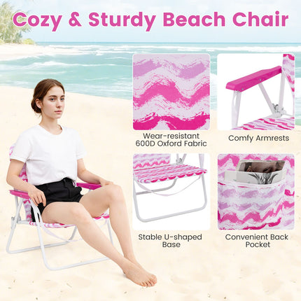 4 Pieces Beach Umbrella Set with 2 Foldable Chairs and Picnic Blanket