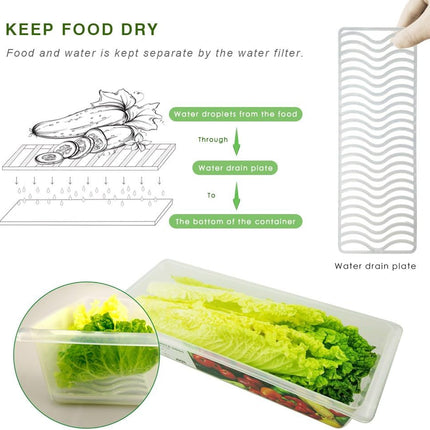 Fridge Organiser with Lids,  Food Storage Containers with Draining Grid, Fridge Organiser for Storing Fresh Fruit, Vegetable and Cheese (3 X 1.5L)