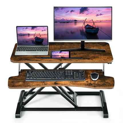 Height-Adjustable Ergonomic Sit-Stand Desk with Metal Frame and Clamping Plates