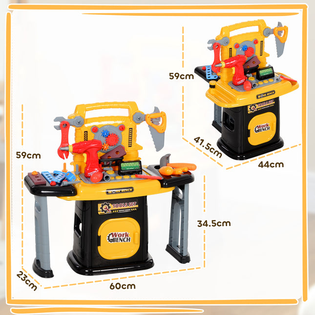 102-Piece Kids Tool Bench with Electric Drill, Storage, for 3-6 Years, Yellow