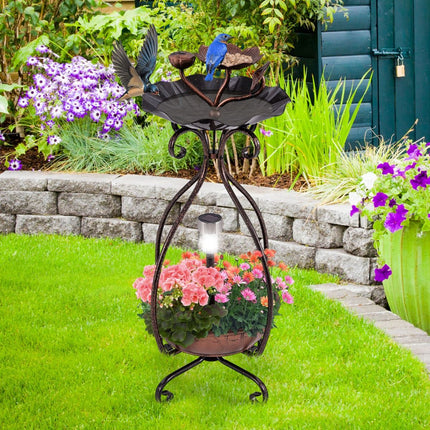 79 Cm Solar Outdoor Bird Bath with Flower Planter Base and LED Light