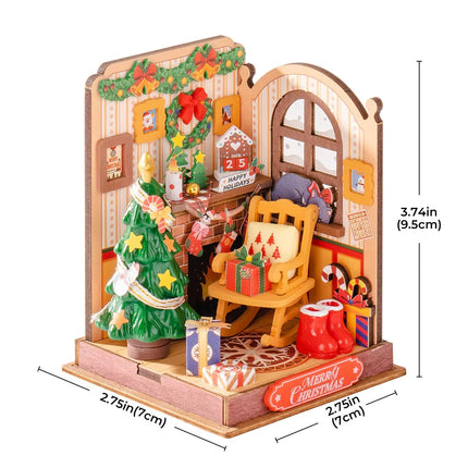 Rolife Miniature House Christmas Gifts Fireplace Decoration for Home Bookshelf Dollhouse 3D DIY Wooden Puzzle Model