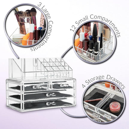 Make up Organiser for Women Teenagers Acrylic Drawers Makeup Storage 12Cm X 24Cm X 22Cm Clear Bathroom Bedroom Dressing Table Organiser Jewellery Beauty Skincare 4 Tier Cosmetic Storage Box