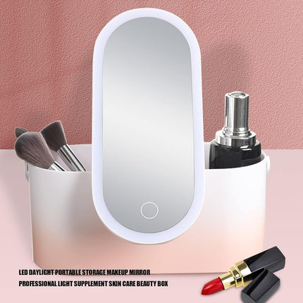 Makeup Case Pink Gradient Portable Large Capacity Foldable Rotating LED Light Makeup Storage Box with Makeup Mirror Smart Chargeable for Home Travel Use