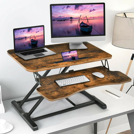 Height-Adjustable Ergonomic Sit-Stand Desk with Metal Frame and Clamping Plates