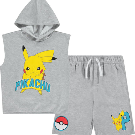 Boys Pickachu Hooded Muscle T- Shirt and Shorts Clothing Set- Little and Big Boys Sizes 4-20