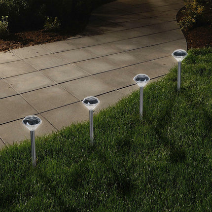 Pack of 10 Solar Powered White Led Diamond Garden Pathway Stake Lights Outdoor