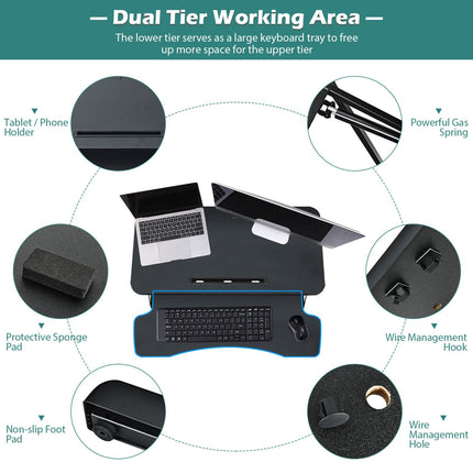 Height-Adjustable Ergonomic Sit-Stand Desk with Metal Frame and Clamping Plates
