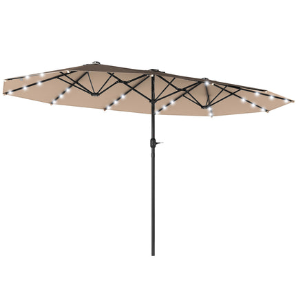 4.4M Double-Sided Sun Umbrella Patio Parasol with LED Solar Lights for Garden