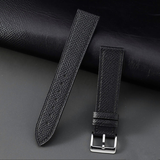 20Mm Black Epsom Leather Grained Calfskin Elegant Vintage Watch Strap Band