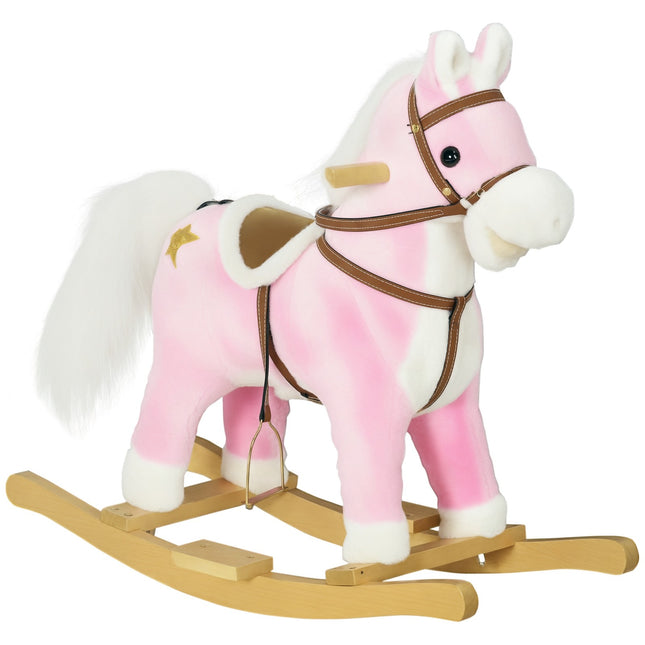 HOMCOM Wooden Ride on Horse, Ride on Pony Gift for Ages 3-6 Years - Pink