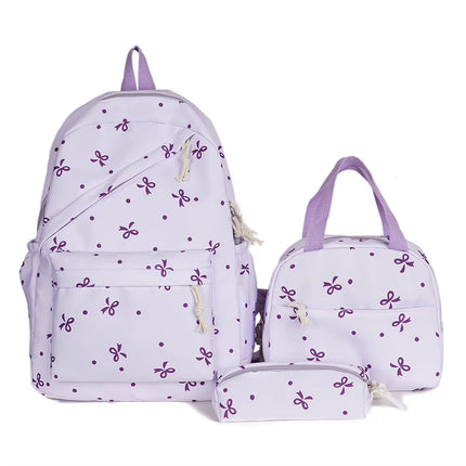 3-In-1 Bow Tie College School Backpack with Lunch Bag Pencil Case School Backpack Set Student Backpack for Teens Women Student