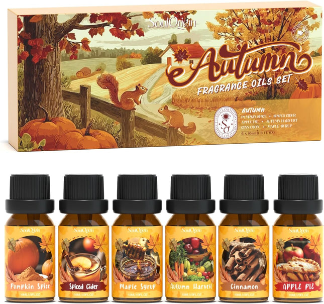 Soulorigin Autumn Essential Oils Set, Fragrance Oil Set for Oil Diffusers, Bath