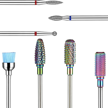 7 Pcs Nail Drill Bits Set, Tungsten 3/32 Inch Carbide Diamond Nail Drill Bits for Acrylic Nails, Curticle Bit for Nail Drill, Professional Cuticle Removal Nail Tools for Manicure Pedicure