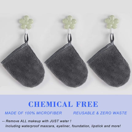 Makeup Remover Mitten Microfibre Face Cloth Reusable Soft Facial Cleansing Gloves for All Skin Types 13Cm X 10Cm 3 Pack Darkgrey