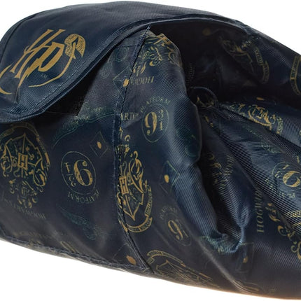 Womens Makeup Bag | Ladies Navy Cosmetic Pouch with  Hogwarts Logo All over Print | Travel Beauty Case for Adults & Teens | Classic Wizard Movie Merchandise Gift