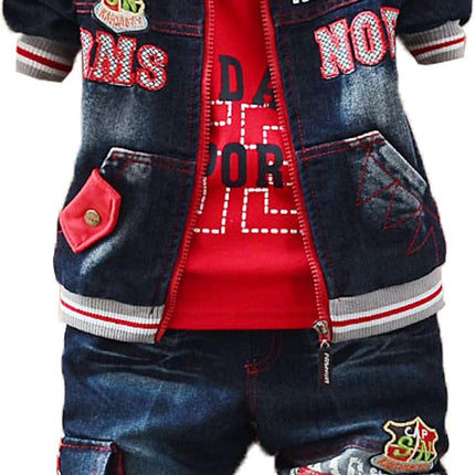Spring Autumn Boys 3Pcs Clothing Set Cotton Shirt Jeans Denim