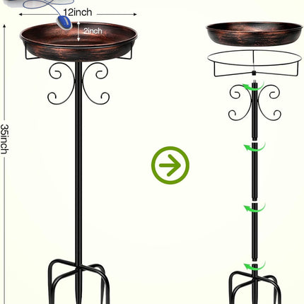 35In Metal Bird Bath for Garden, Vintage Freestanding Birdbaths & Supports, Bird