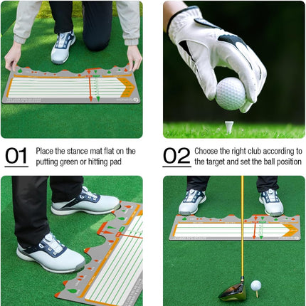 Golf Training Mat for Beginners | Posture Assistance and Entry-Level Stance Corrector Trainer with Golf Training Aid and Practice Mats(Black)