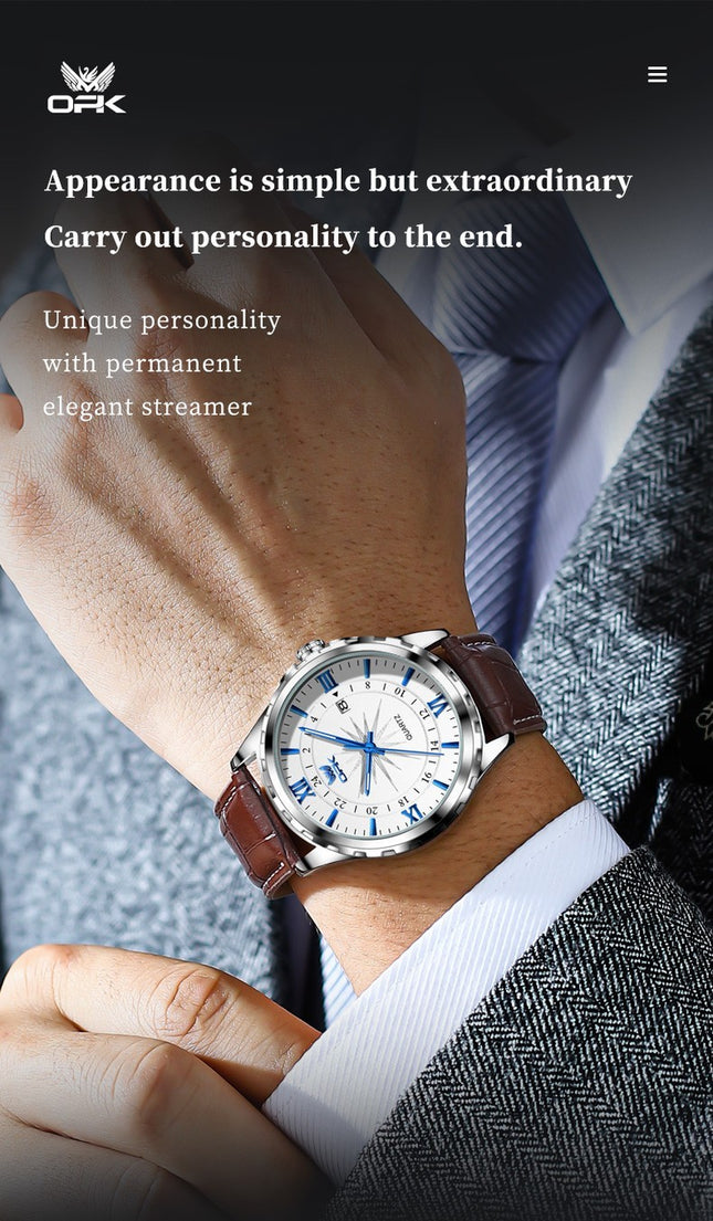 Mens Business Leather Watch Quartz Waterproof Luminous Quality Wristwatch Boxed