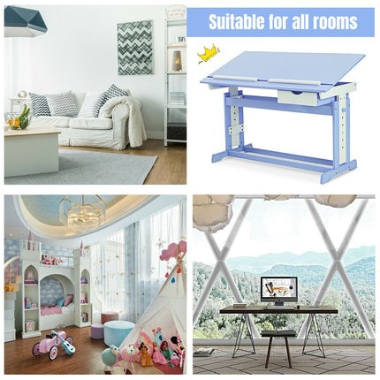 Children'S Height Adjustable Tilting Drawing Table with Storage