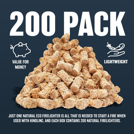 200PC ECO FRIENDLY WOOD WOOL FIRELIGHTERS NATURAL FLAME FIRE STARTERS ODOURLESS