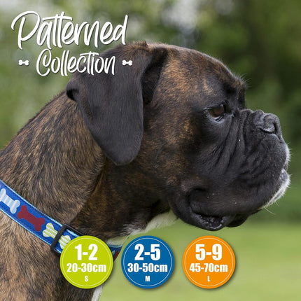 Ancol Fashion Dog Collar - Blue Reflective Bones Adjustable Collar for Dogs And