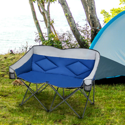 Double Folding Camping Chair with Padded Seat and Storage Pockets