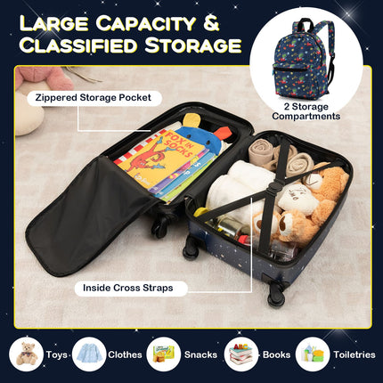 5 Piece Kids Luggage Set Carry-On Children Rolling Suitcase Set with Backpack