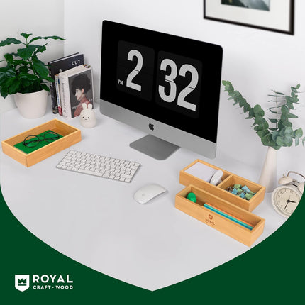 Luxury Bamboo Drawer Organizer Storage Box, Bin Set - Multi-Use Drawer Organizer for Kitchen, Bathroom, Office Desk, Makeup, Jewelry (3 Boxes)