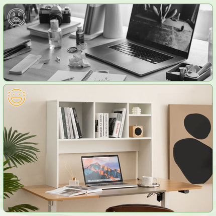 Computer Desktop Bookcase with 4 Cubbies and Open Back Compartment