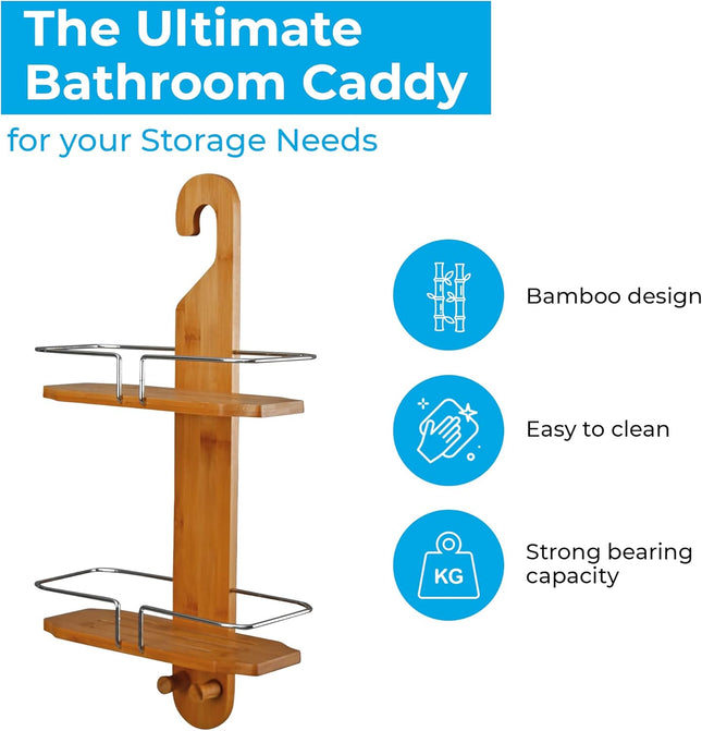 Blue Canyon Bamboo Shower Caddy 2 Tier Hanging Caddy, No Drill Bamboo Bathroom S